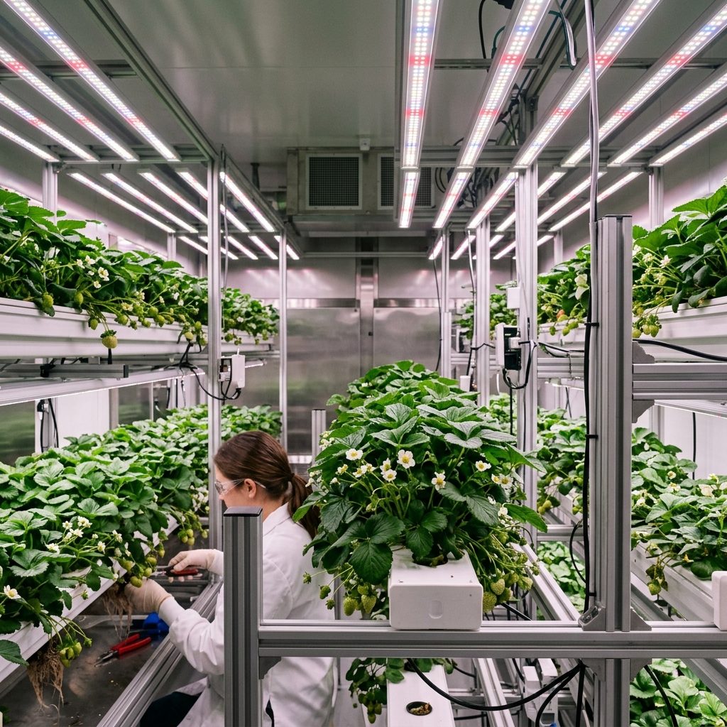 LED Spectra and Dynamic Lighting for Indoor Strawberry Growth