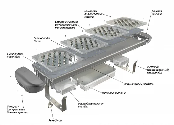 Фитосветильник ECOLED-BIO-56-80W-xx F-UniversaLED, exploded view, front